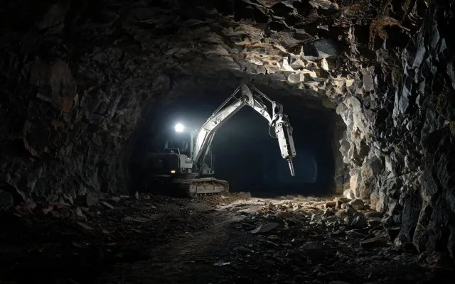 Underground mine drift with excavator support equipment